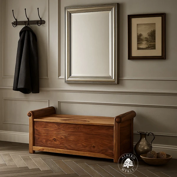 Rustykalna skrzynia do przedpokoju z drewna palisander indyj