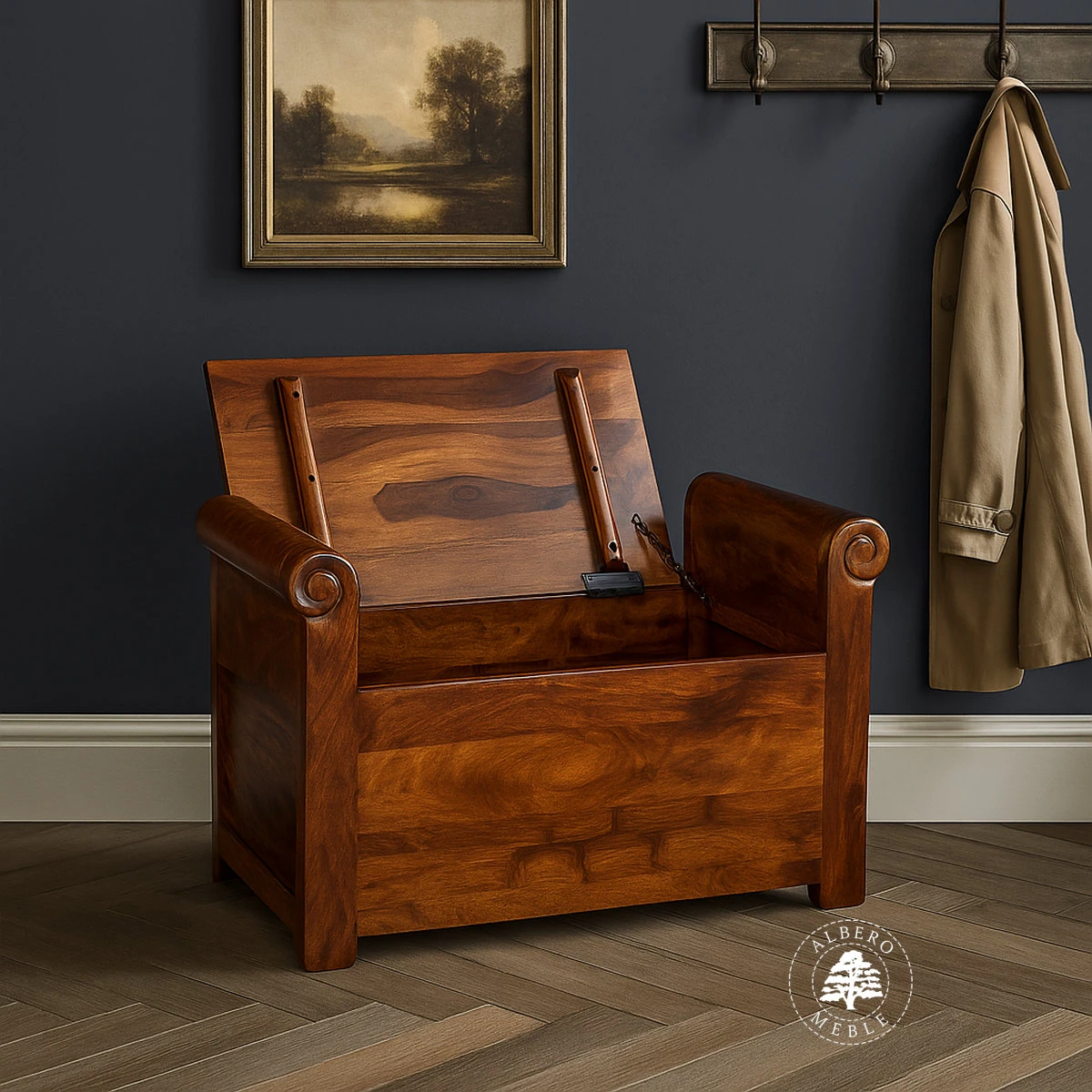 Mała skrzynia wykonana z drewna palisander indyjski