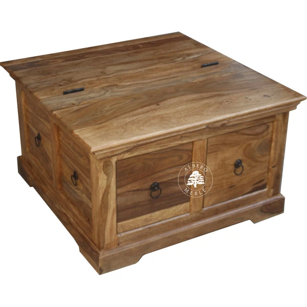 Kwadratowa skrzynia do salonu z szufladami i otwieranym wiek