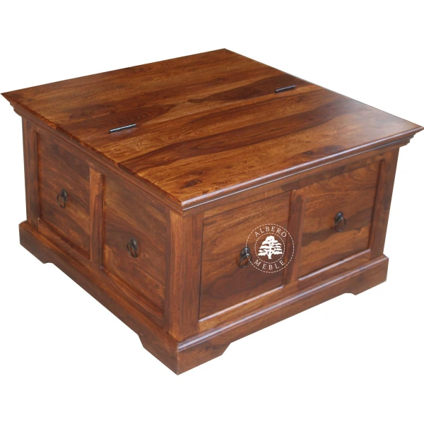 Kwadratowa skrzynia do salonu z szufladami i otwieranym wiek