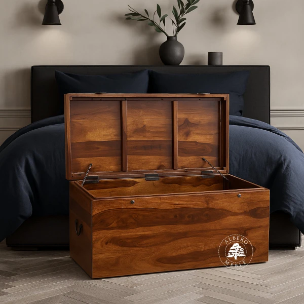 Prostokątna nowoczesna skrzynia z drewna palisandrowego