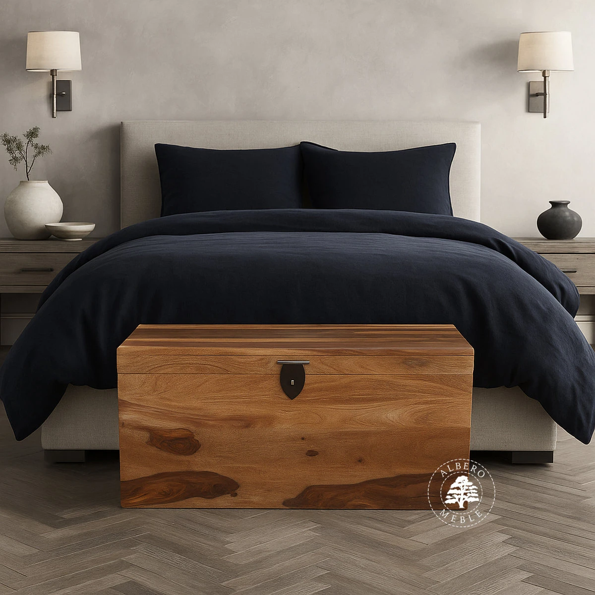 Prostokątna nowoczesna skrzynia z drewna palisandrowego