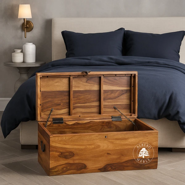 Prostokątna nowoczesna skrzynia z drewna palisandrowego