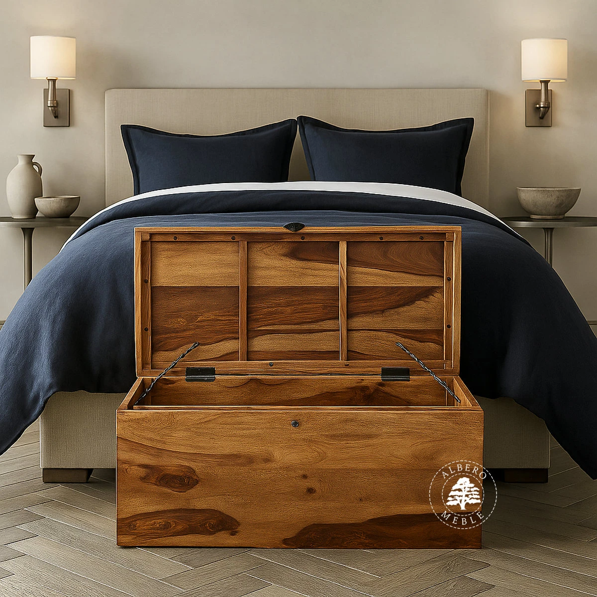 Prostokątna nowoczesna skrzynia z drewna palisandrowego