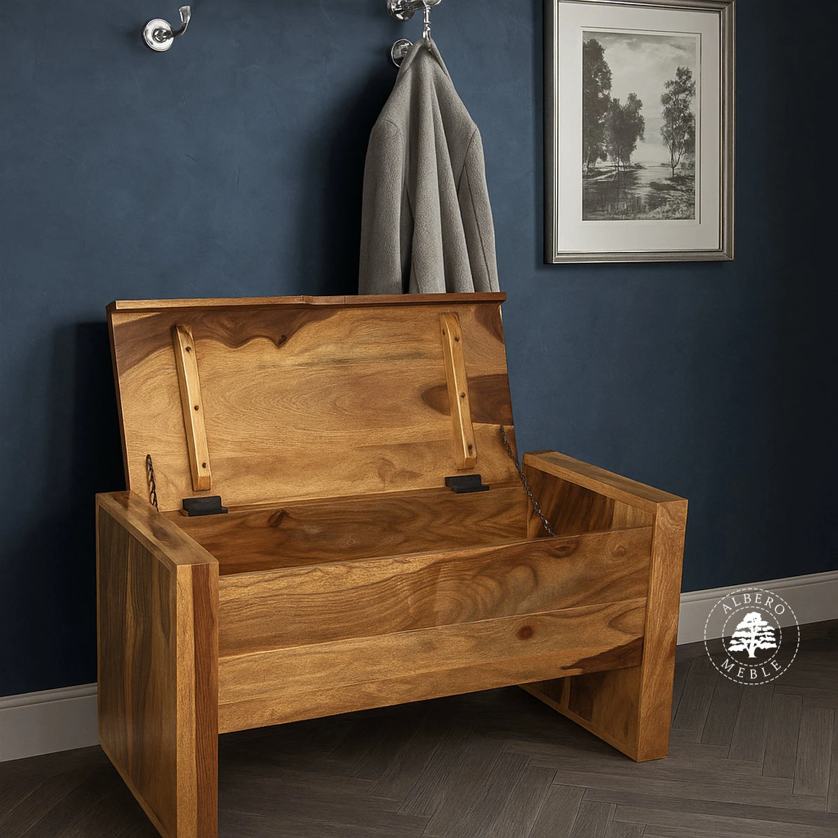 Nowoczesna skrzynia z drewna litego palisander na obuwie do 