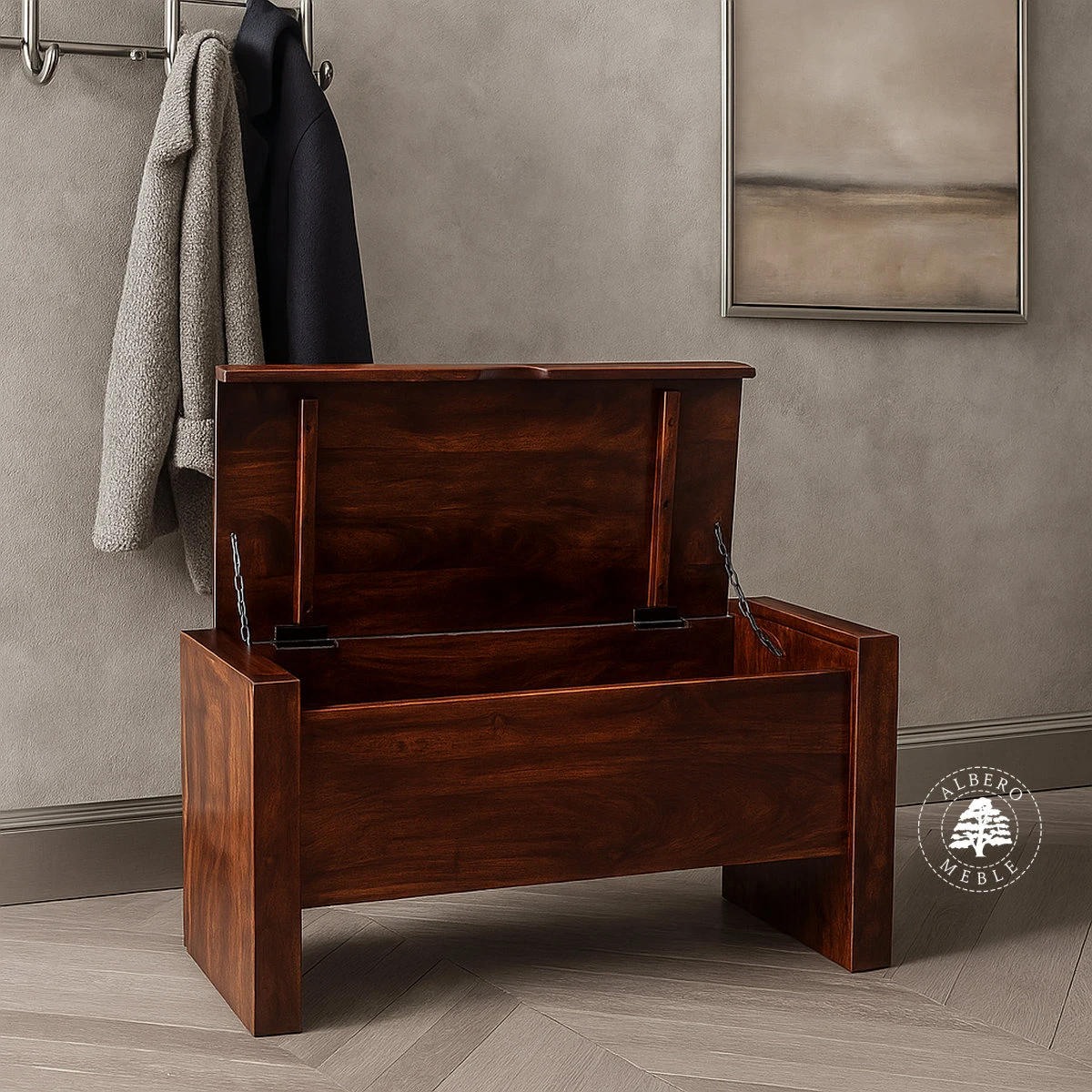 Nowoczesna skrzynia z drewna litego palisander na obuwie do 