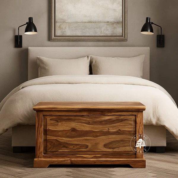 Kolonialna wysoka skrzynia z drewna litego palisander do syp