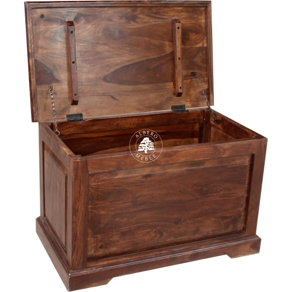 Kolonialna wysoka skrzynia z drewna litego palisander do syp