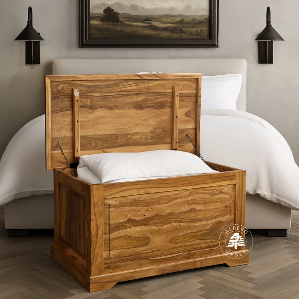 Kolonialna wysoka skrzynia z drewna litego palisander do syp