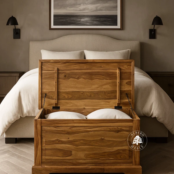 Kolonialna wysoka skrzynia z drewna litego palisander do syp