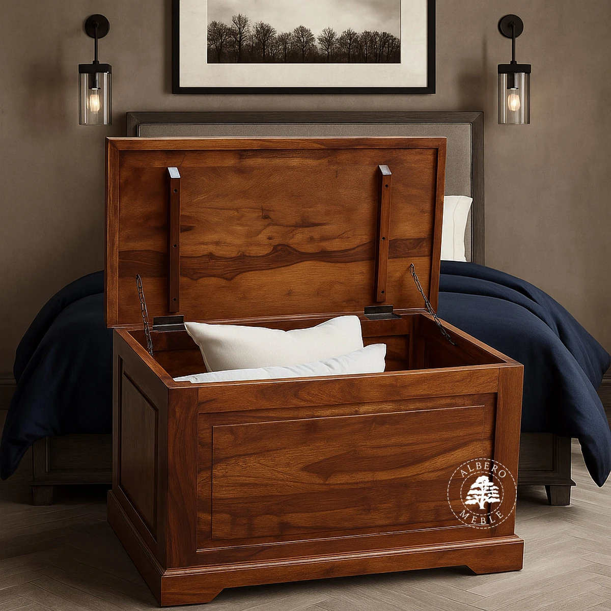 Kolonialna wysoka skrzynia z drewna litego palisander do syp