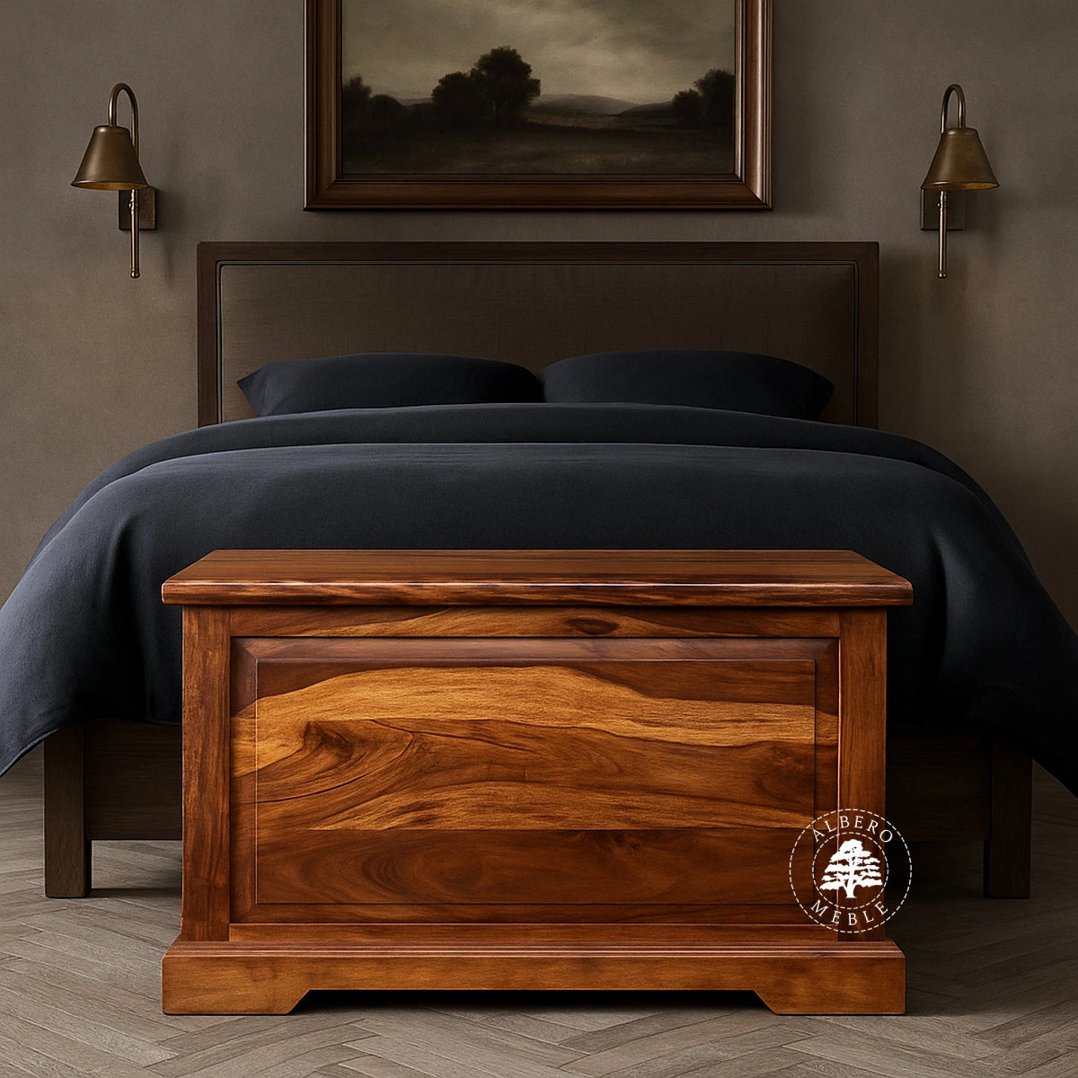 Kolonialna wysoka skrzynia z drewna litego palisander do syp