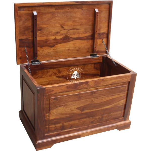 Kolonialna wysoka skrzynia z drewna litego palisander do syp