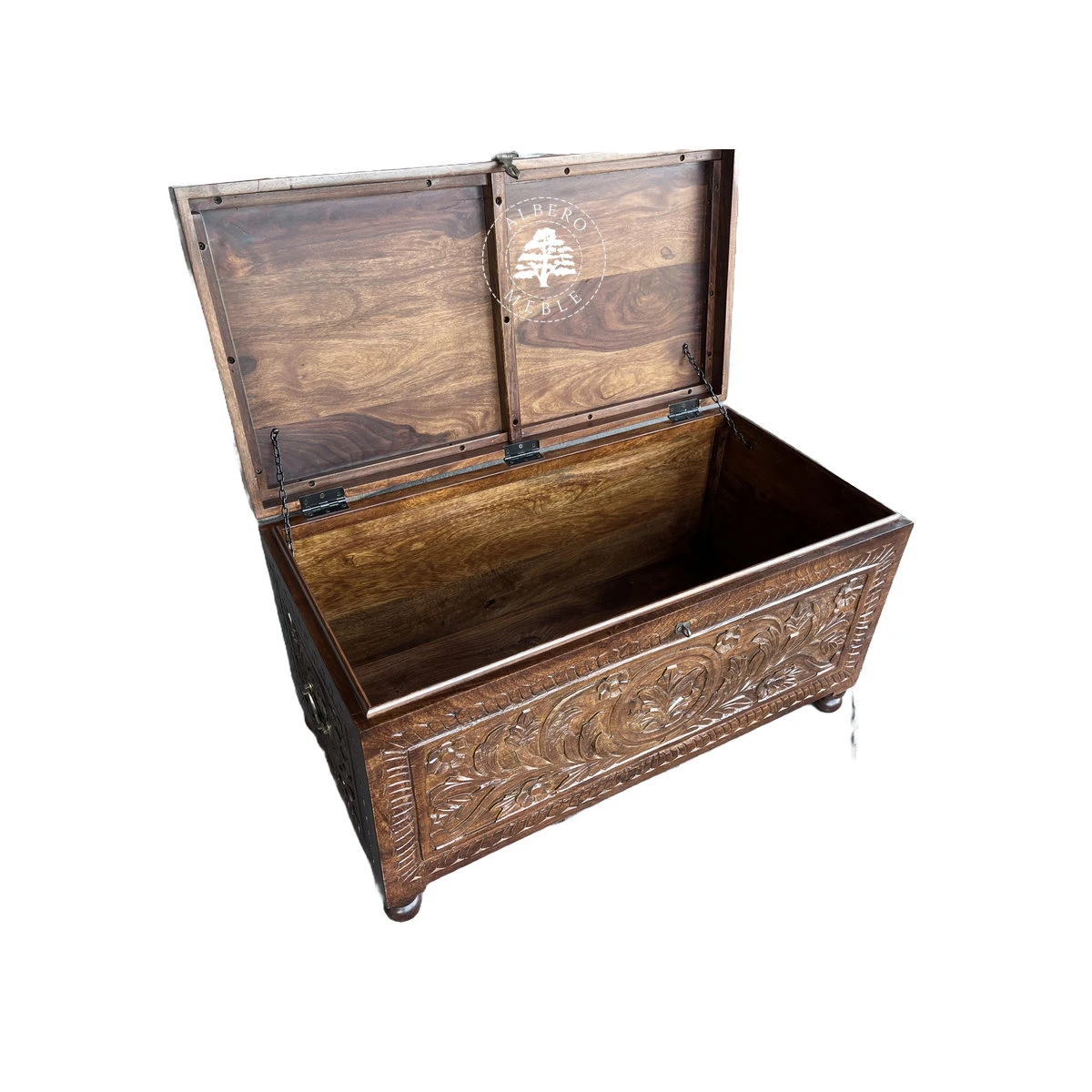 Indyjski kufer z drewna litego mangowca z ręcznie wykonanym