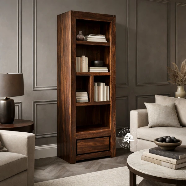 Wąski Regał Drewniany w Nowoczesnym Designie