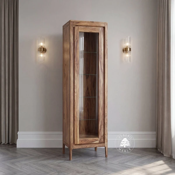 Wąska Witryna na nóżkach z naturalnego drewna