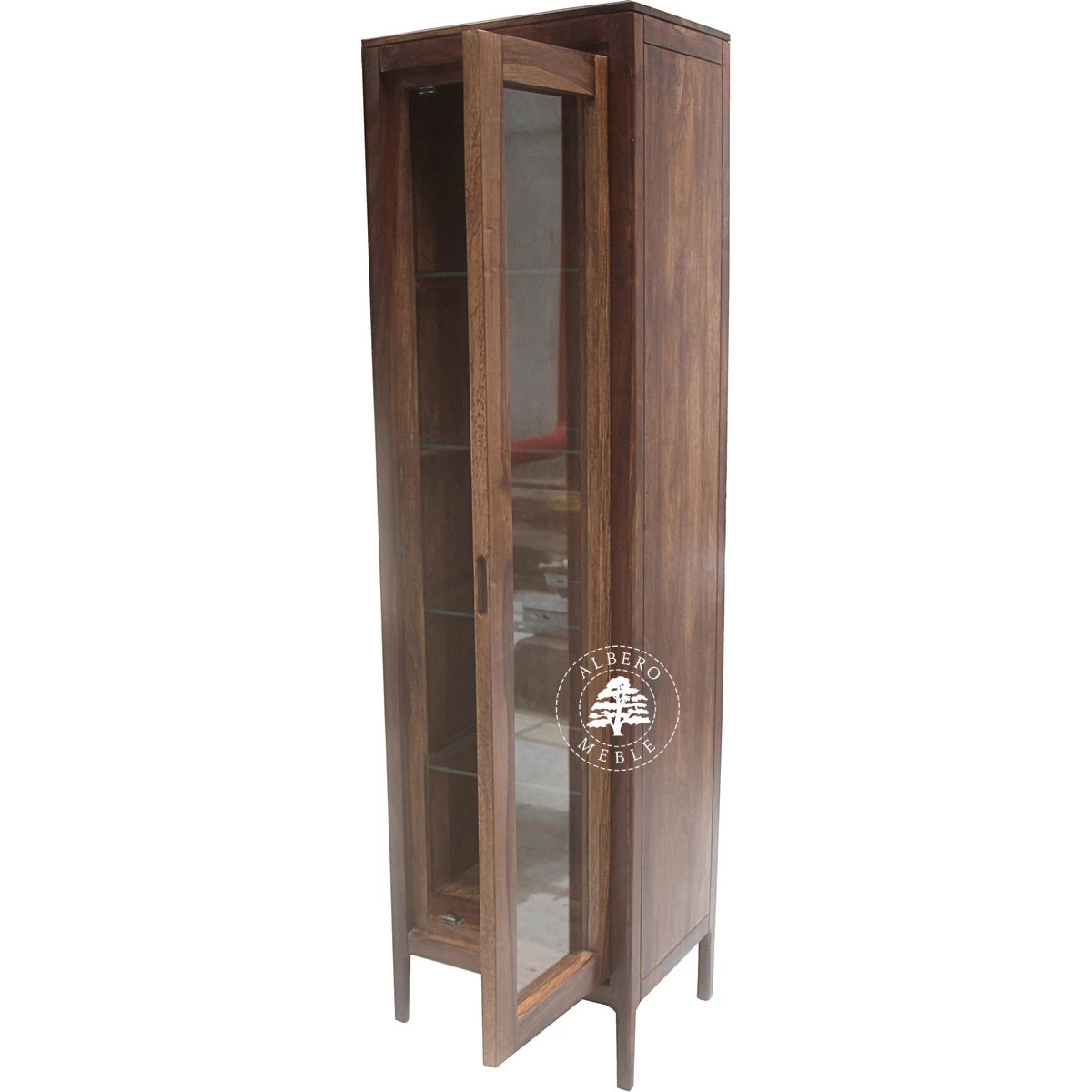 Wąska Witryna na nóżkach z naturalnego drewna