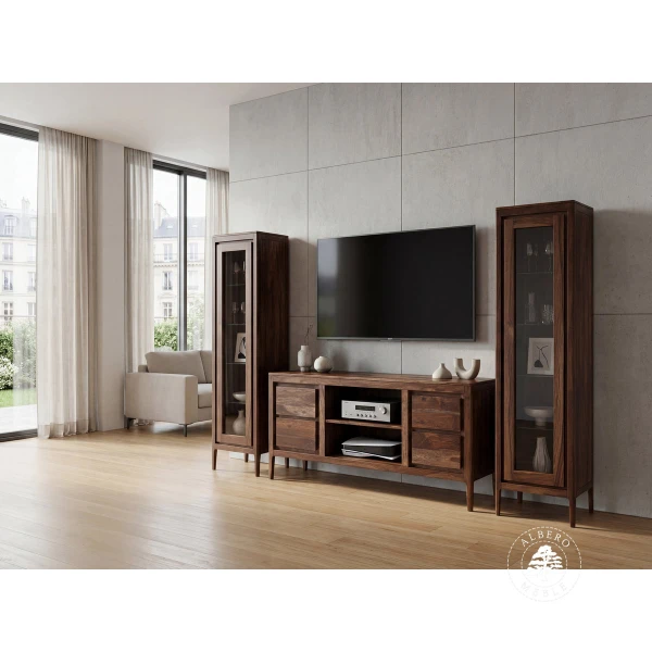 Wąska Witryna na nóżkach z naturalnego drewna