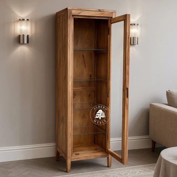 Wąska Witryna na nóżkach z naturalnego drewna