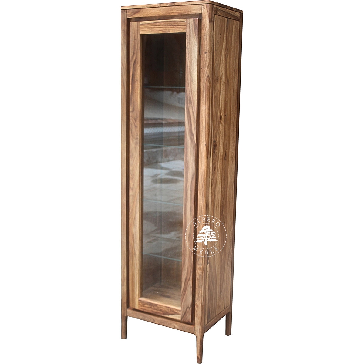 Wąska Witryna na nóżkach z naturalnego drewna