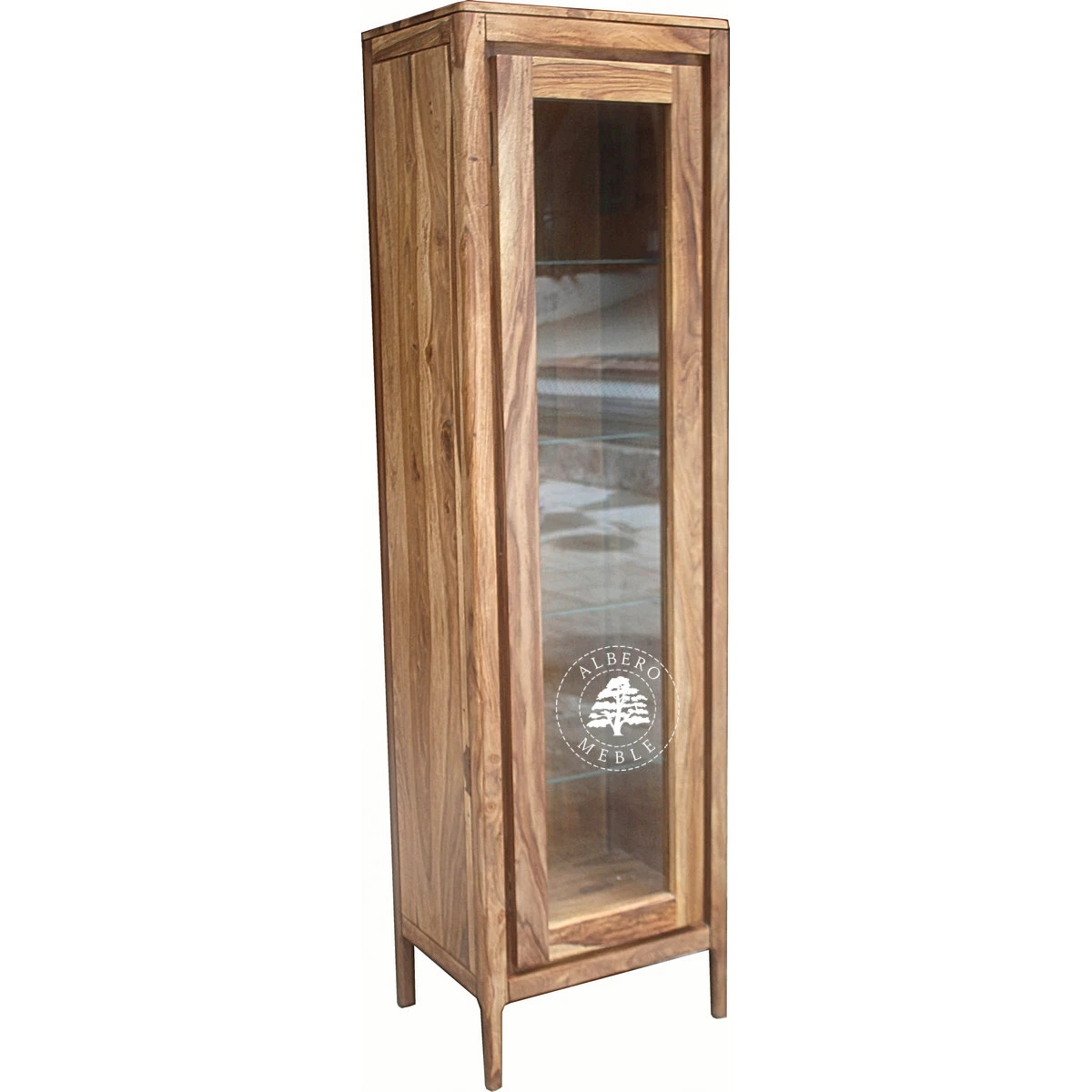 Wąska Witryna na nóżkach z naturalnego drewna