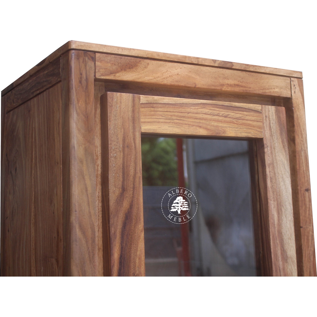 Wąska Witryna na nóżkach z naturalnego drewna