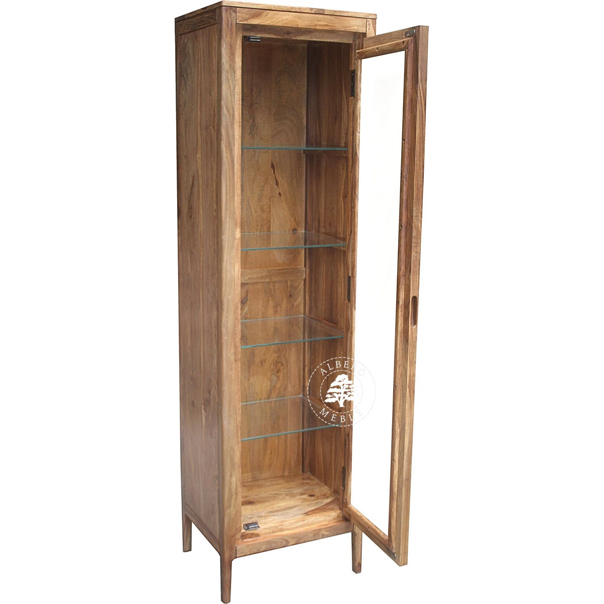 Wąska Witryna na nóżkach z naturalnego drewna