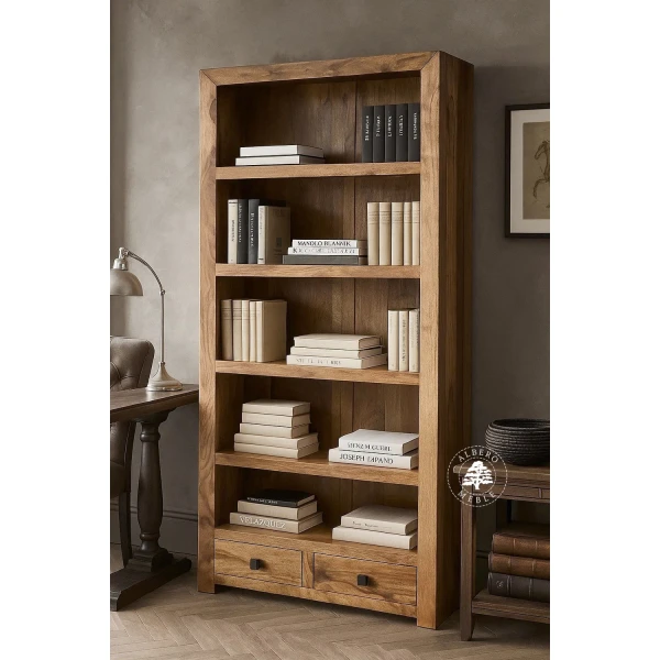 Płytki Regał Modernistyczny z Drewna litego z Szufladami