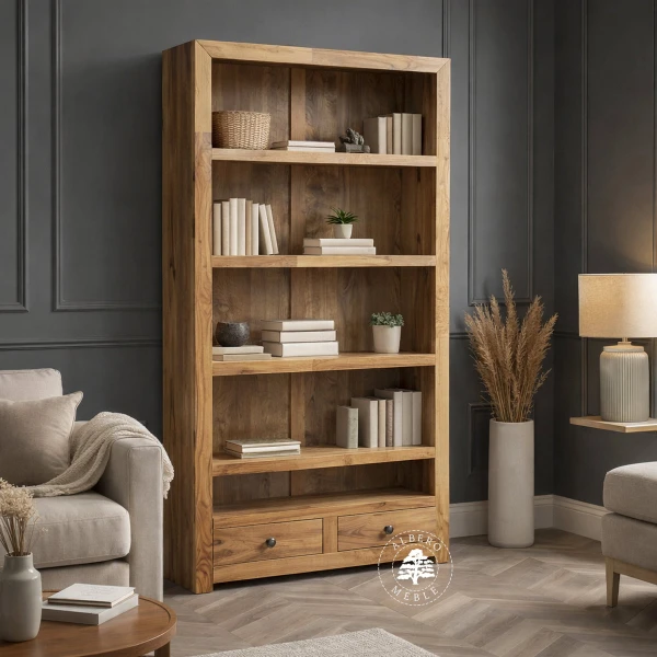 Płytki Regał Modernistyczny z Drewna litego z Szufladami