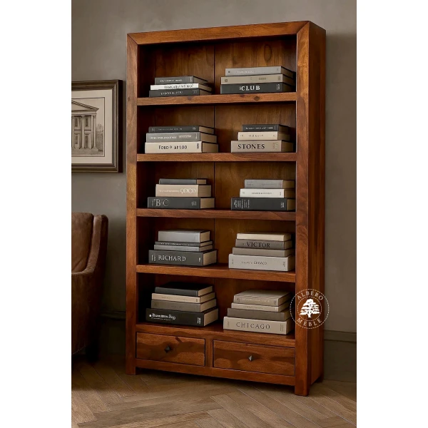 Płytki Regał Modernistyczny z Drewna litego z Szufladami