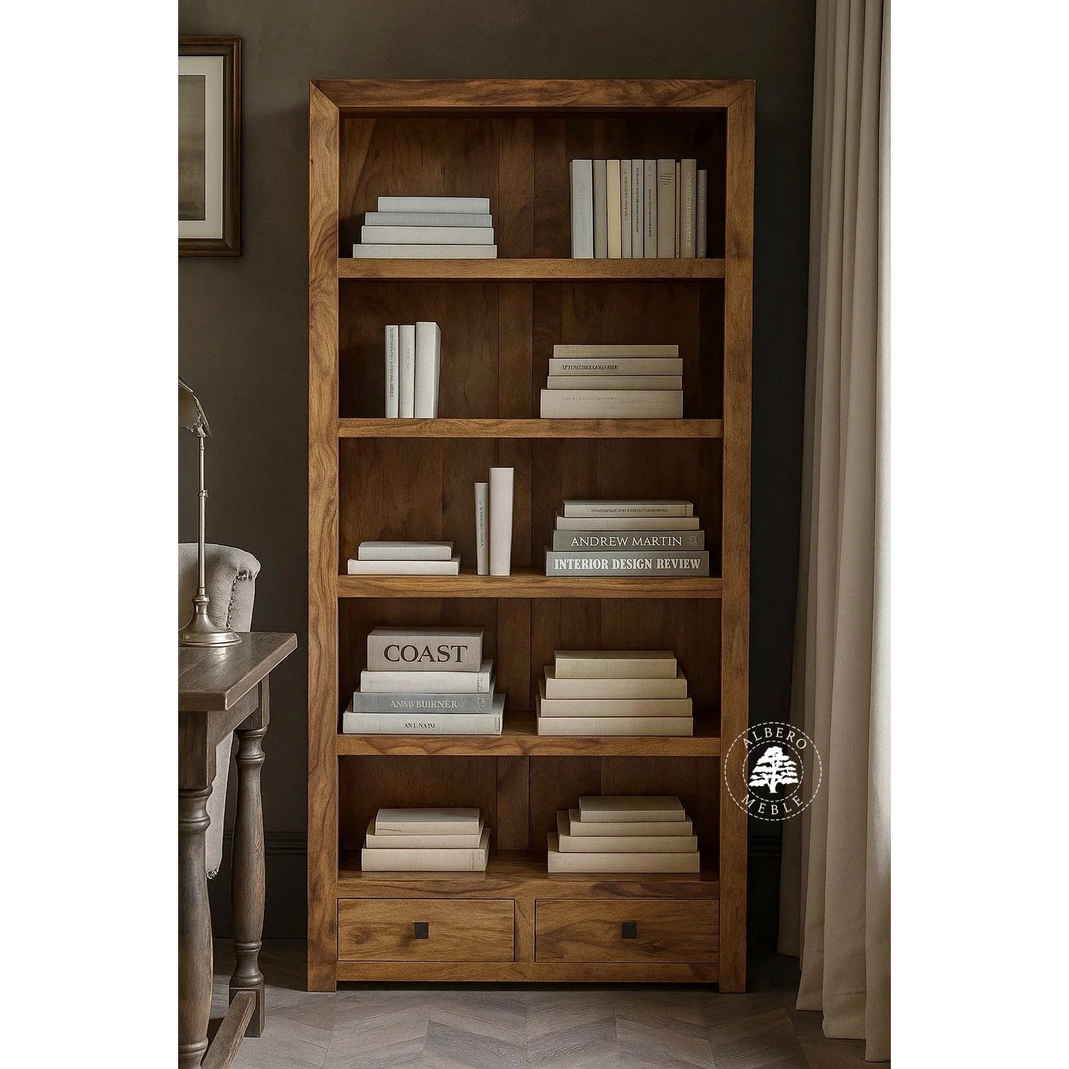 Płytki Regał Modernistyczny z Drewna litego z Szufladami