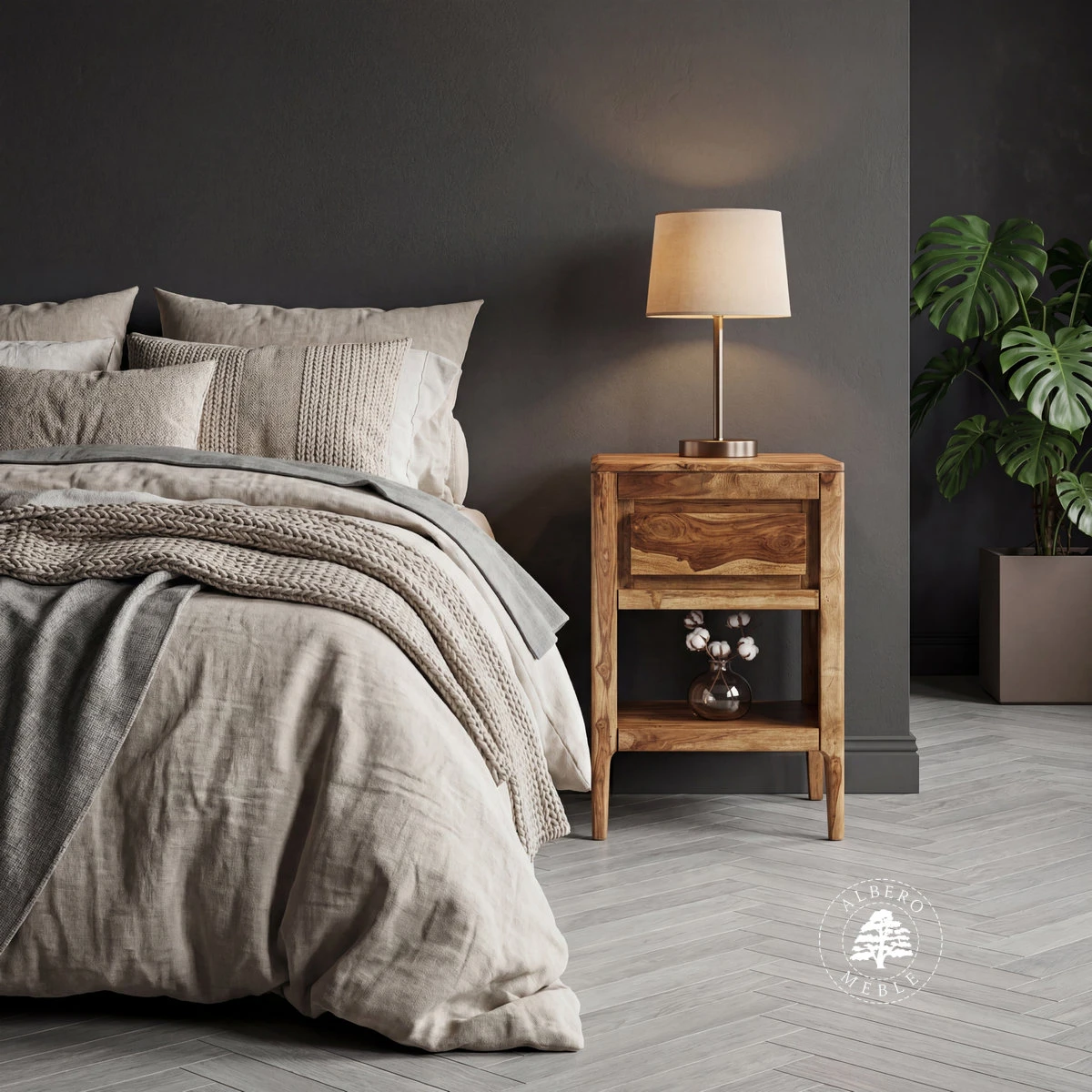 Szafka nocna CITY na nóżkach z naturalnego drewna palisand