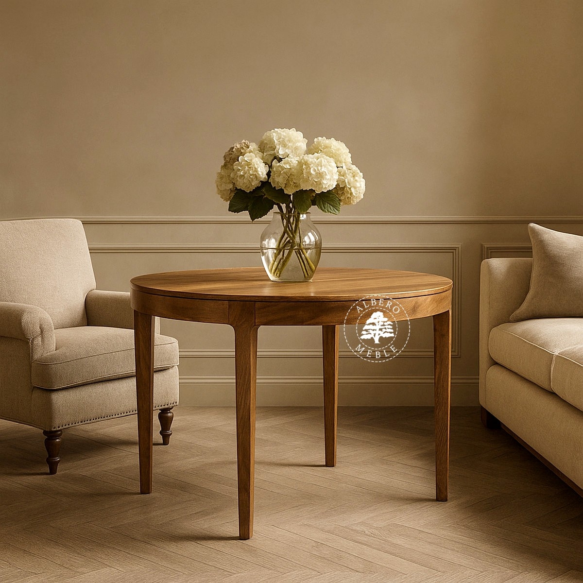 Nowoczesny okrągły stół CITY z litego drewna