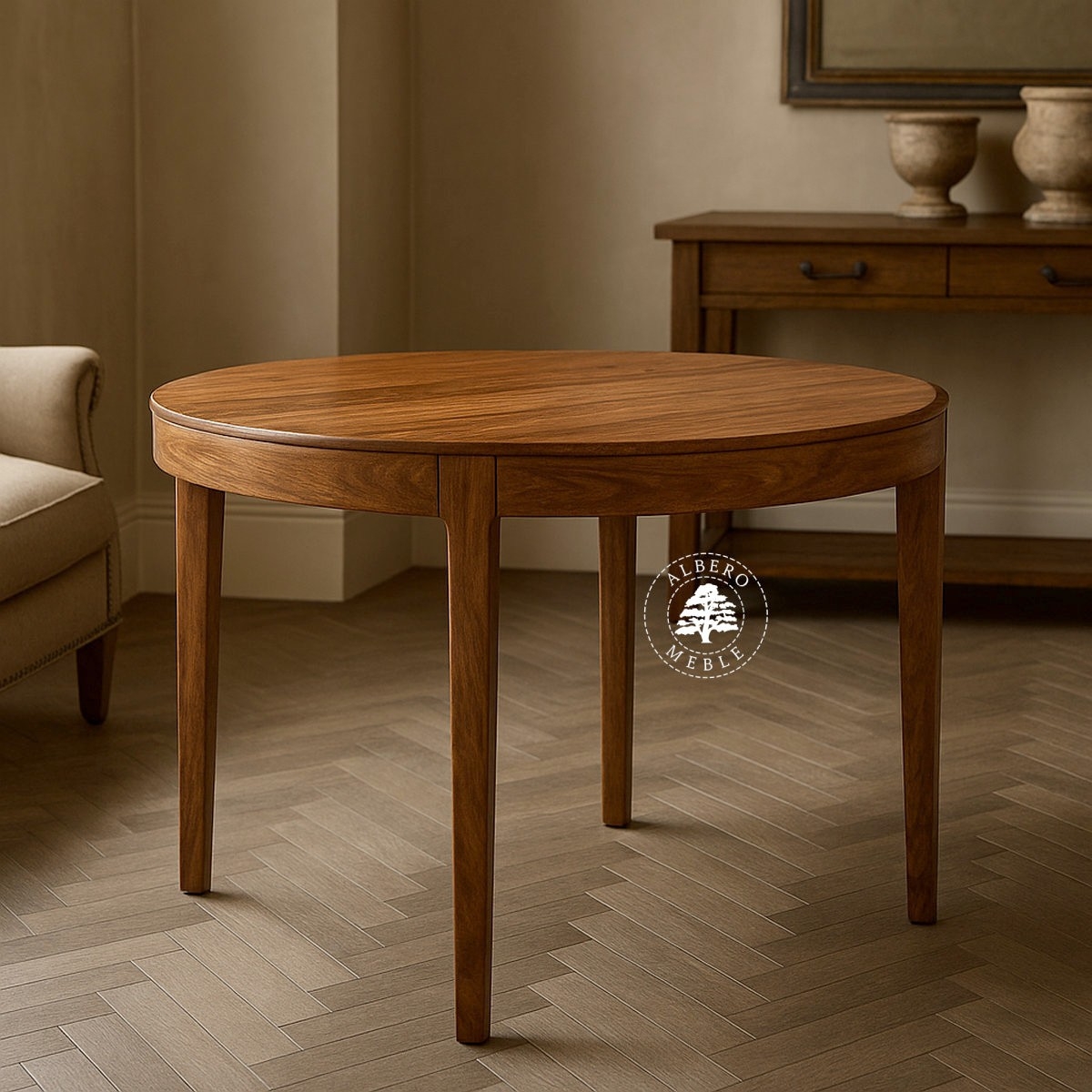 Nowoczesny okrągły stół CITY z litego drewna