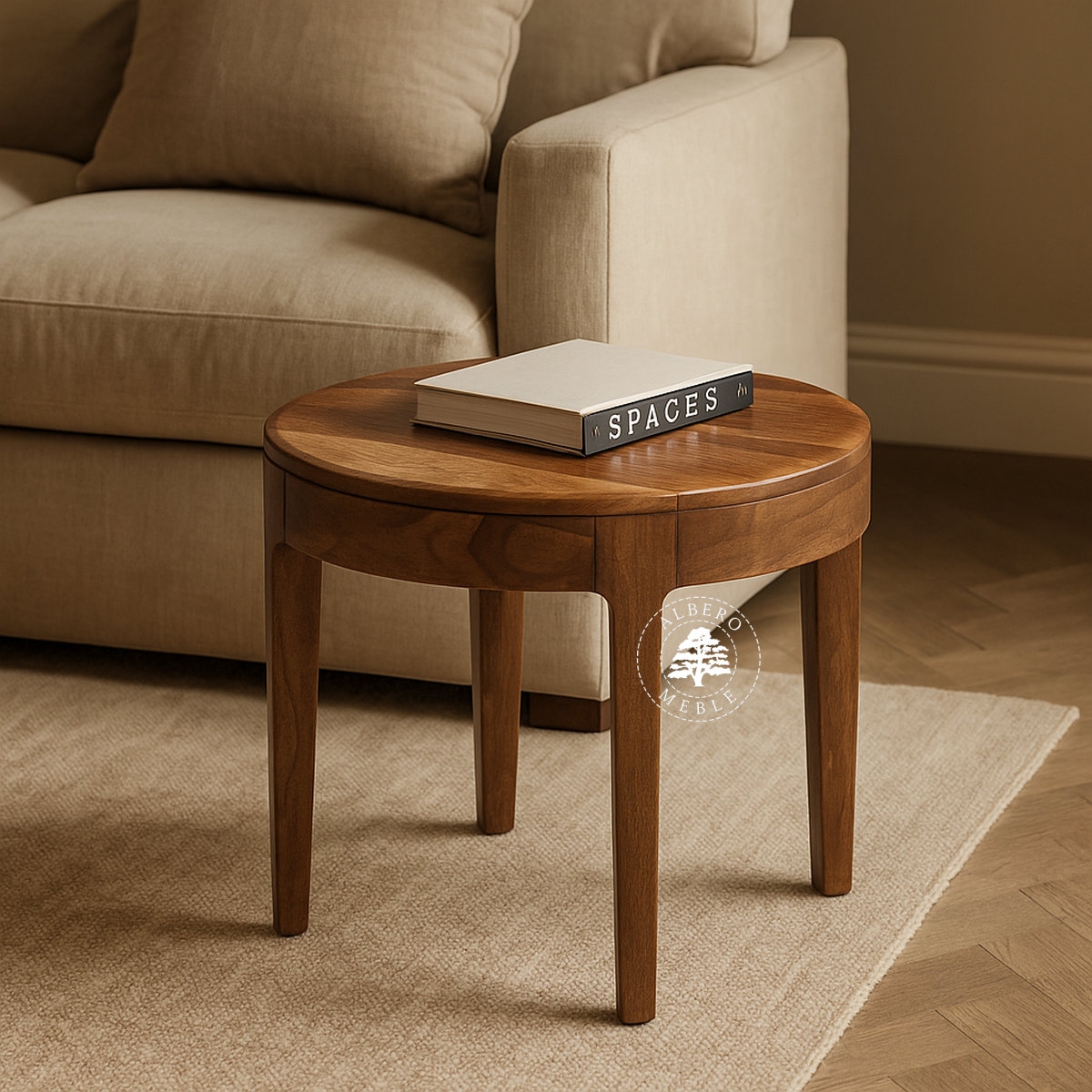 Okrągły stolik kawowy na nóżkach CITY z naturalnego drew