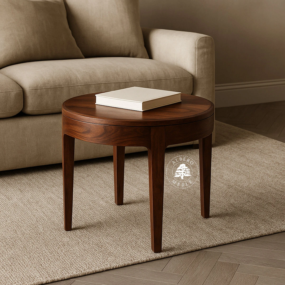 Okrągły stolik kawowy na nóżkach CITY z naturalnego drew