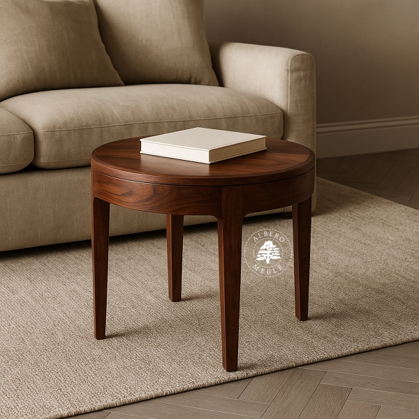 Okrągły stolik kawowy na nóżkach CITY z naturalnego drew