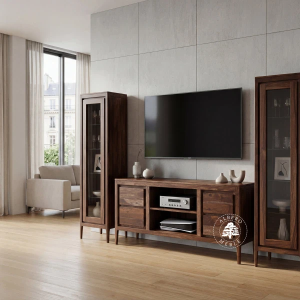 Szafka RTV CITY z drewna palisandrowego na nóżkach