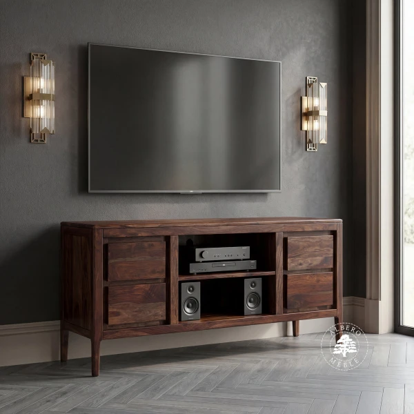 Szafka RTV CITY z drewna palisandrowego na nóżkach