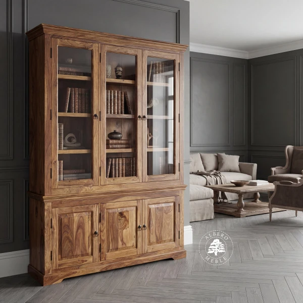 Biblioteka drewniana do salonu