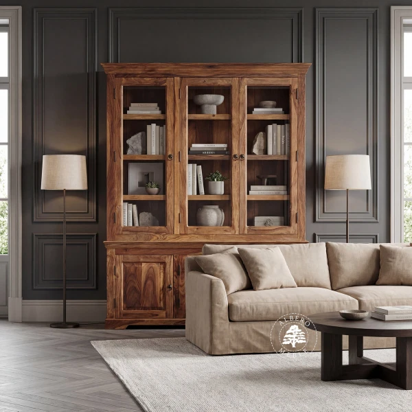 Biblioteka drewniana do salonu