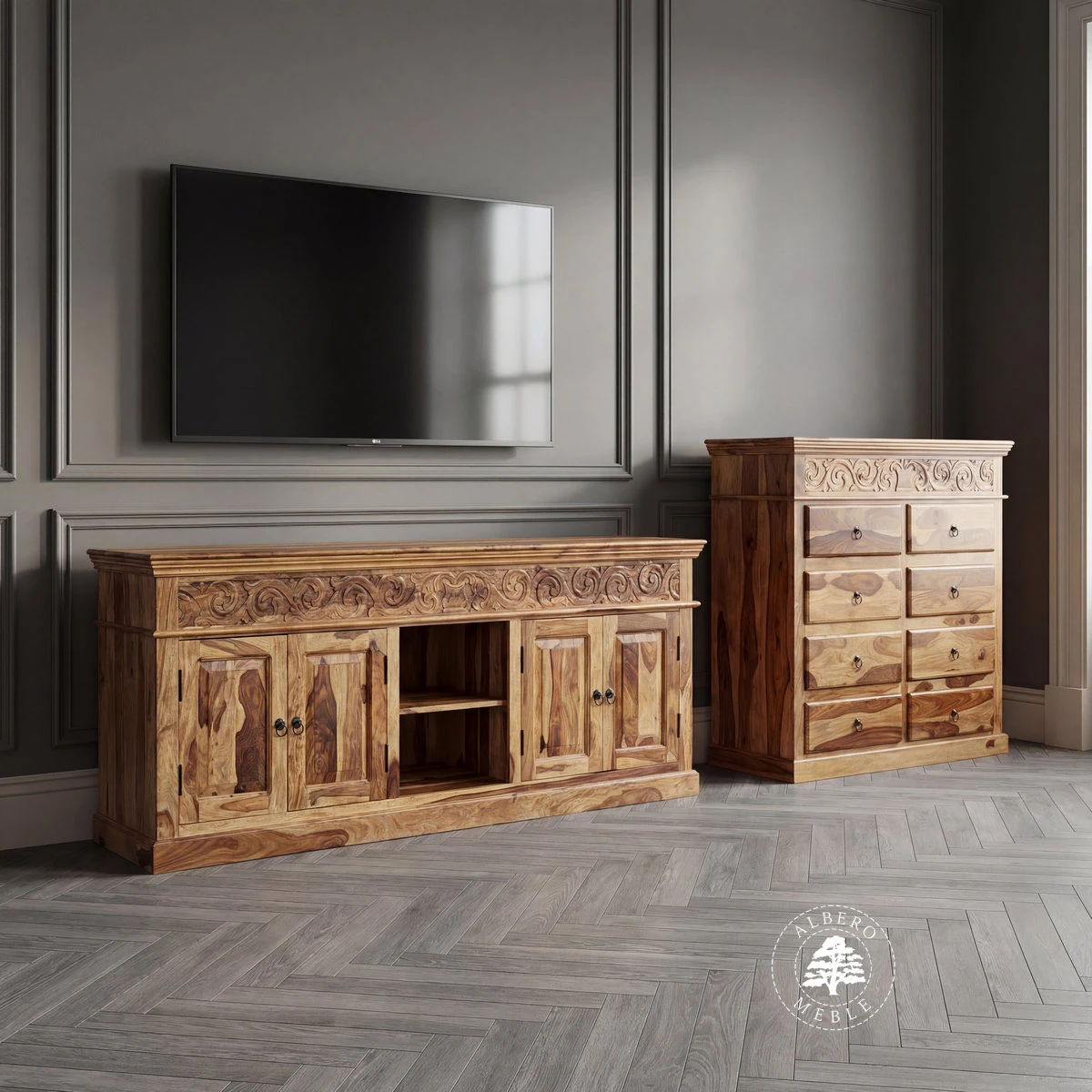 Komplet Mebli Orissa Flower z Drewna Palisandrowego