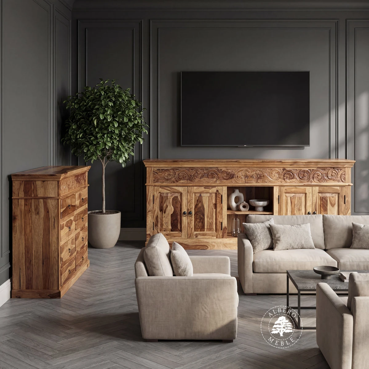 Komplet Mebli Orissa Flower z Drewna Palisandrowego