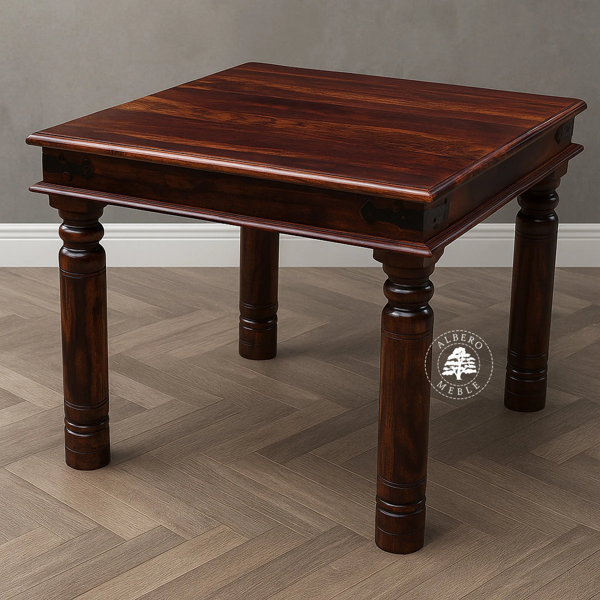 Stylowy stół drewniany na toczonych nogach