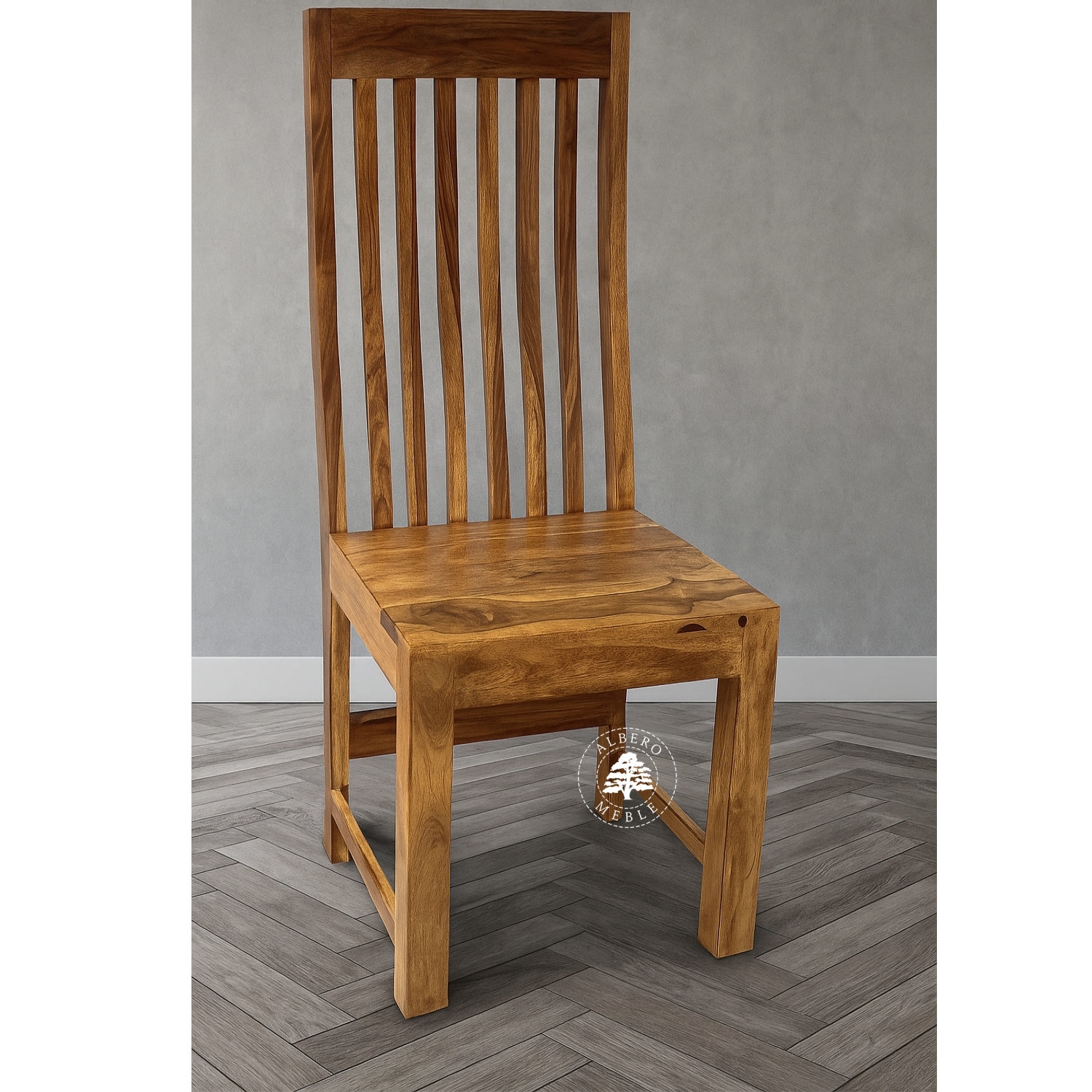 Krzesło z naturalnego drewna – wysokie oparcie, nowoczesn
