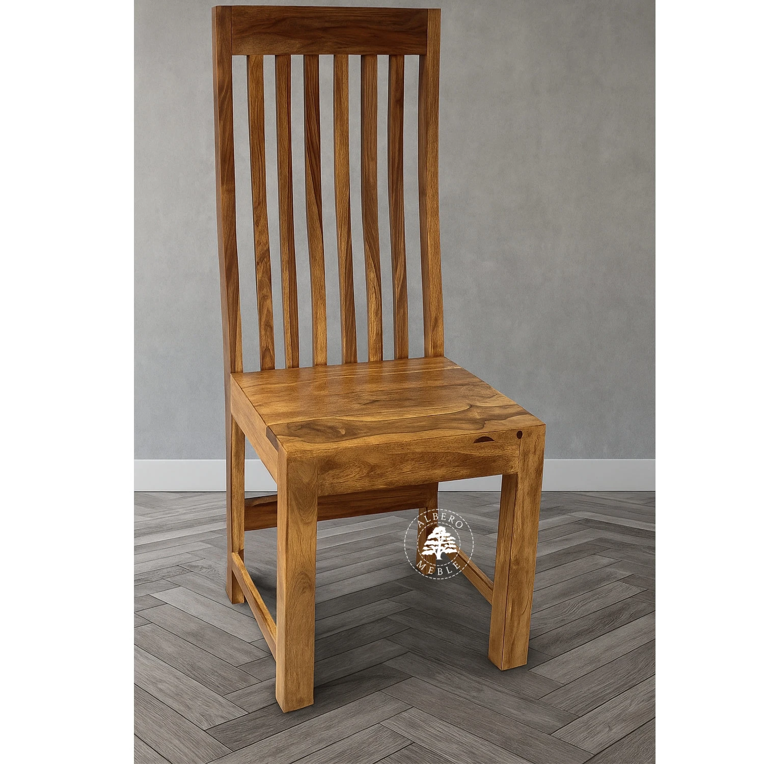 Krzesło z naturalnego drewna – wysokie oparcie, nowoczesn