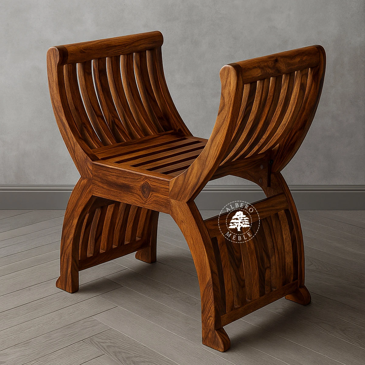 Niskie siedzisko drewniane z oparciem do przedpokoju