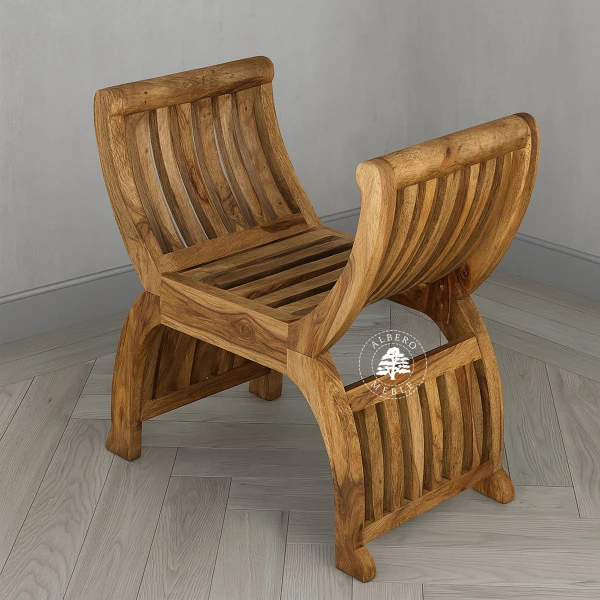 Niskie siedzisko drewniane z oparciem do przedpokoju