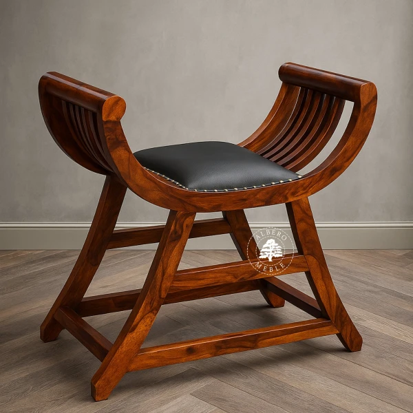 Siedzisko rzymskie drewniane i tapicerowane