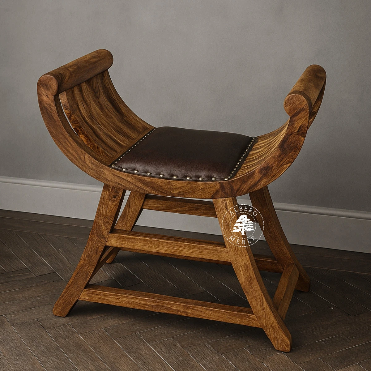 Siedzisko rzymskie drewniane i tapicerowane